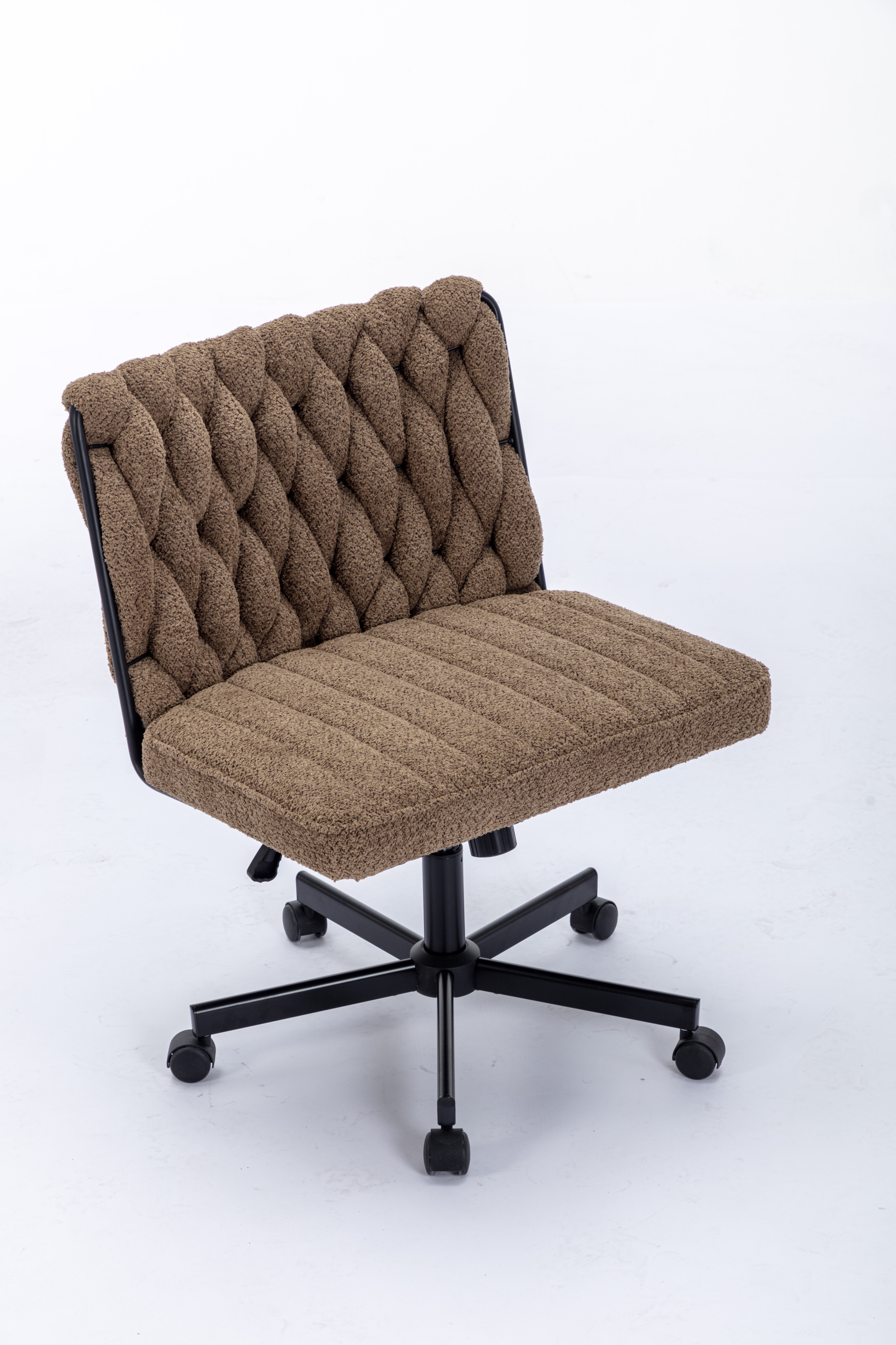 Criss Cross Legged Office Desk Chair With Wheels, Modern Armless Desk Chair With Wide Seat, Home Office Chairs For Work, Meditation, Vanity,Brown_voghion.com